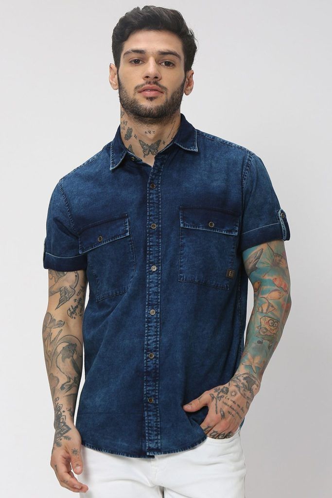 Indigo Blue Slim Fit Casual Shirt for men