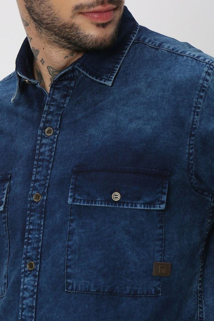 Mufti Indigo Blue Slim Fit Casual Shirt for men