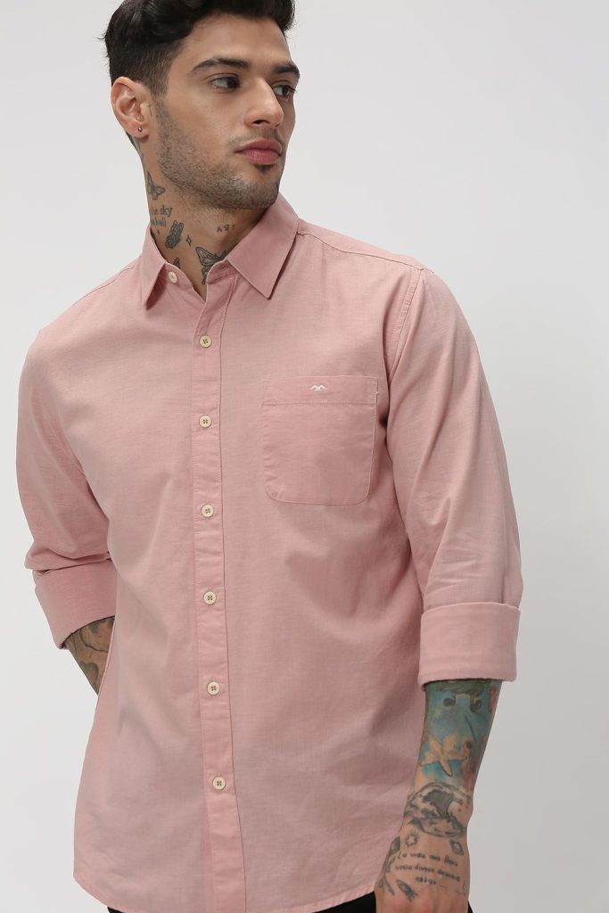 Pastel Pink Slim Fit Casual Shirt for men